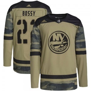 Authentic Adidas Youth Mike Bossy Camo Military Appreciation Practice Jersey - NHL New York Islanders