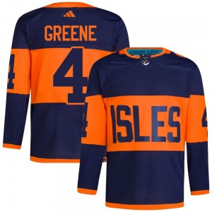 Authentic Adidas Adult Andy Greene Green Navy 2024 Stadium Series Primegreen Jersey - NHL New York Islanders