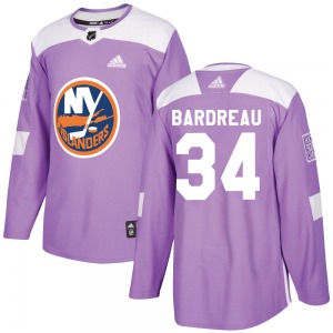 Authentic Adidas Youth Cole Bardreau Purple Fights Cancer Practice Jersey - NHL New York Islanders