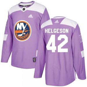 Authentic Adidas Youth Seth Helgeson Purple Fights Cancer Practice Jersey - NHL New York Islanders