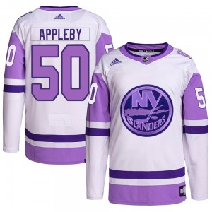 Authentic Adidas Youth Kenneth Appleby White/Purple Hockey Fights Cancer Primegreen Jersey - NHL New York Islanders