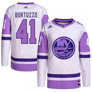 Authentic Adidas Youth Robert Bortuzzo White/Purple Hockey Fights Cancer Primegreen Jersey - NHL New York Islanders