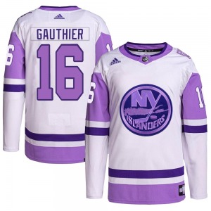 Authentic Adidas Youth Julien Gauthier White/Purple Hockey Fights Cancer Primegreen Jersey - NHL New York Islanders