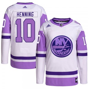 Authentic Adidas Youth Lorne Henning White/Purple Hockey Fights Cancer Primegreen Jersey - NHL New York Islanders