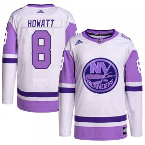 Authentic Adidas Youth Garry Howatt White/Purple Hockey Fights Cancer Primegreen Jersey - NHL New York Islanders
