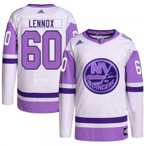 Authentic Adidas Youth Tristan Lennox White/Purple Hockey Fights Cancer Primegreen Jersey - NHL New York Islanders