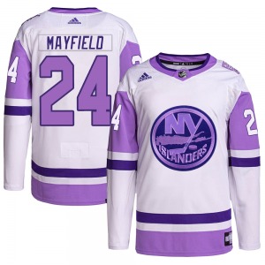 Authentic Adidas Youth Scott Mayfield White/Purple Hockey Fights Cancer Primegreen Jersey - NHL New York Islanders