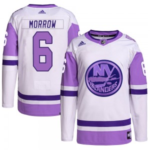 Authentic Adidas Youth Ken Morrow White/Purple Hockey Fights Cancer Primegreen Jersey - NHL New York Islanders
