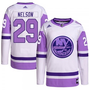 Authentic Adidas Youth Brock Nelson White/Purple Hockey Fights Cancer Primegreen Jersey - NHL New York Islanders