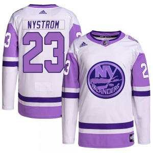 Authentic Adidas Youth Bob Nystrom White/Purple Hockey Fights Cancer Primegreen Jersey - NHL New York Islanders