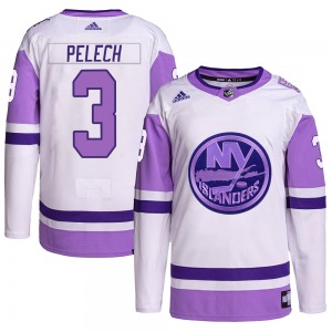 Authentic Adidas Youth Adam Pelech White/Purple Hockey Fights Cancer Primegreen Jersey - NHL New York Islanders