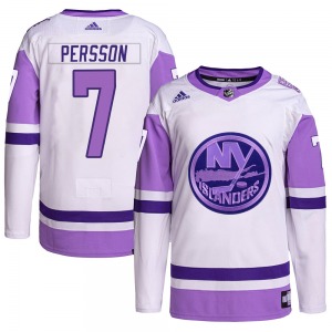 Authentic Adidas Youth Stefan Persson White/Purple Hockey Fights Cancer Primegreen Jersey - NHL New York Islanders
