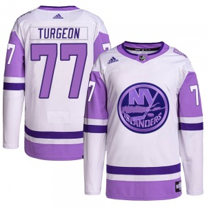 Authentic Adidas Youth Pierre Turgeon White/Purple Hockey Fights Cancer Primegreen Jersey - NHL New York Islanders