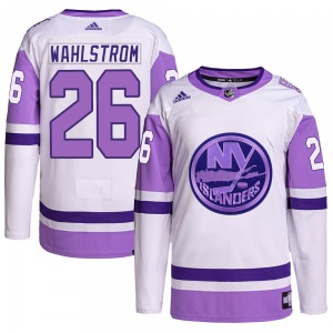 Authentic Adidas Youth Oliver Wahlstrom White/Purple Hockey Fights Cancer Primegreen Jersey - NHL New York Islanders