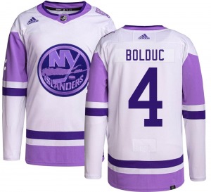 Authentic Adidas Youth Samuel Bolduc Hockey Fights Cancer Jersey - NHL New York Islanders