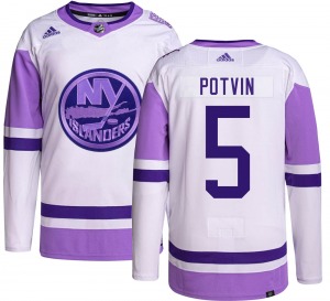 Authentic Adidas Youth Denis Potvin Hockey Fights Cancer Jersey - NHL New York Islanders