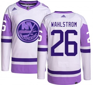 Authentic Adidas Youth Oliver Wahlstrom Olive Hockey Fights Cancer Jersey - NHL New York Islanders