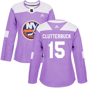 Authentic Adidas Women's Cal Clutterbuck Purple Fights Cancer Practice Jersey - NHL New York Islanders
