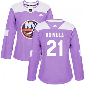 Authentic Adidas Women's Otto Koivula Purple Fights Cancer Practice Jersey - NHL New York Islanders