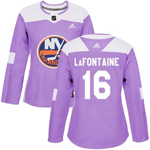 Authentic Adidas Women's Pat LaFontaine Purple Fights Cancer Practice Jersey - NHL New York Islanders