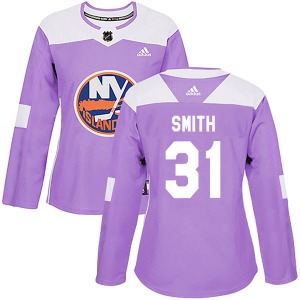 Authentic Adidas Women's Billy Smith Purple Fights Cancer Practice Jersey - NHL New York Islanders