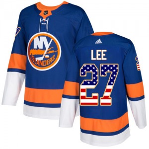 Authentic Adidas Youth Anders Lee Royal Blue USA Flag Fashion Jersey - NHL New York Islanders