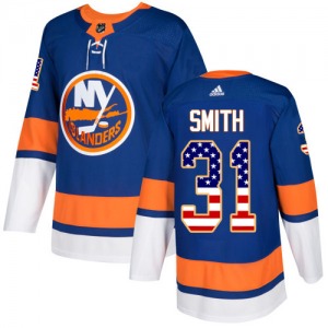 Authentic Adidas Youth Billy Smith Royal Blue USA Flag Fashion Jersey - NHL New York Islanders