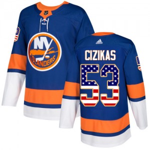 Authentic Adidas Youth Casey Cizikas Royal Blue USA Flag Fashion Jersey - NHL New York Islanders