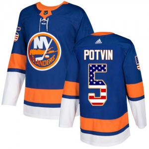 Authentic Adidas Youth Denis Potvin Royal Blue USA Flag Fashion Jersey - NHL New York Islanders