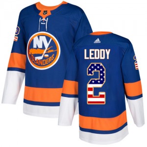 Authentic Adidas Youth Nick Leddy Royal Blue USA Flag Fashion Jersey - NHL New York Islanders