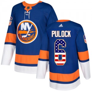 Authentic Adidas Adult Ryan Pulock Royal Blue USA Flag Fashion Jersey - NHL New York Islanders