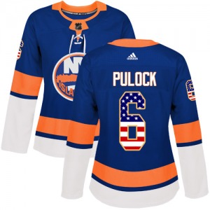 Authentic Adidas Women's Ryan Pulock Royal Blue USA Flag Fashion Jersey - NHL New York Islanders