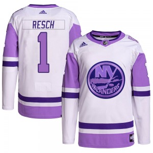 Authentic Adidas Adult Glenn Resch White/Purple Hockey Fights Cancer Primegreen Jersey - NHL New York Islanders