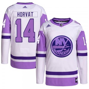 Authentic Adidas Youth Bo Horvat White/Purple Hockey Fights Cancer Primegreen Jersey - NHL New York Islanders